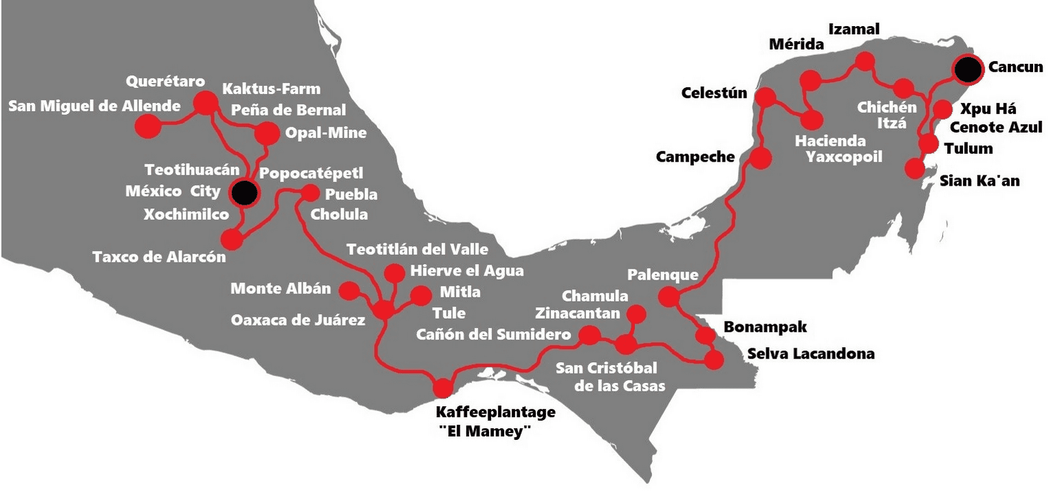 Erlebnisrundreise Mexiko Karte